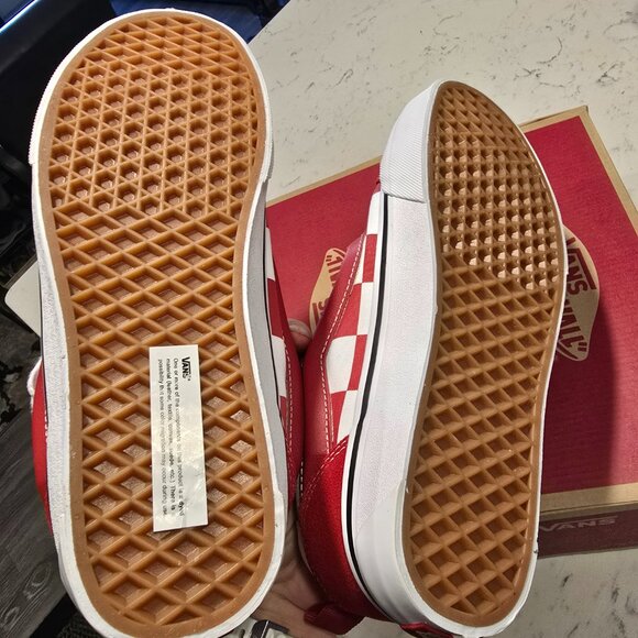 Vans Mega Check Knu Skool Skate Sneakers Shoes Red/White Checkerboard MENS 10 - Picture 7 of 7